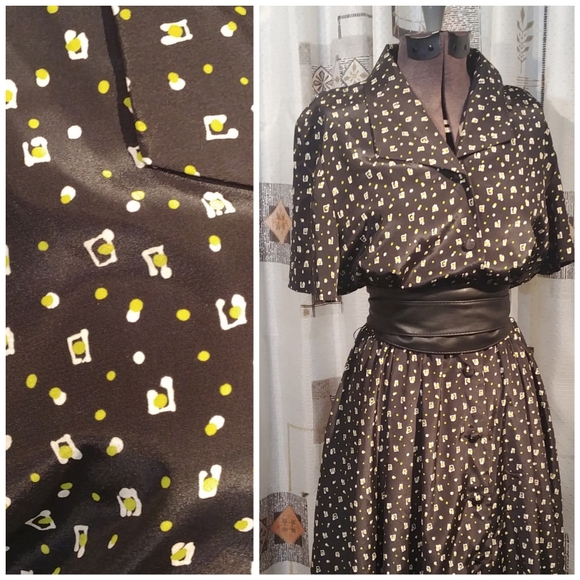 Vintage Dresses & Skirts - Vintage Black & Olive shirt dress
